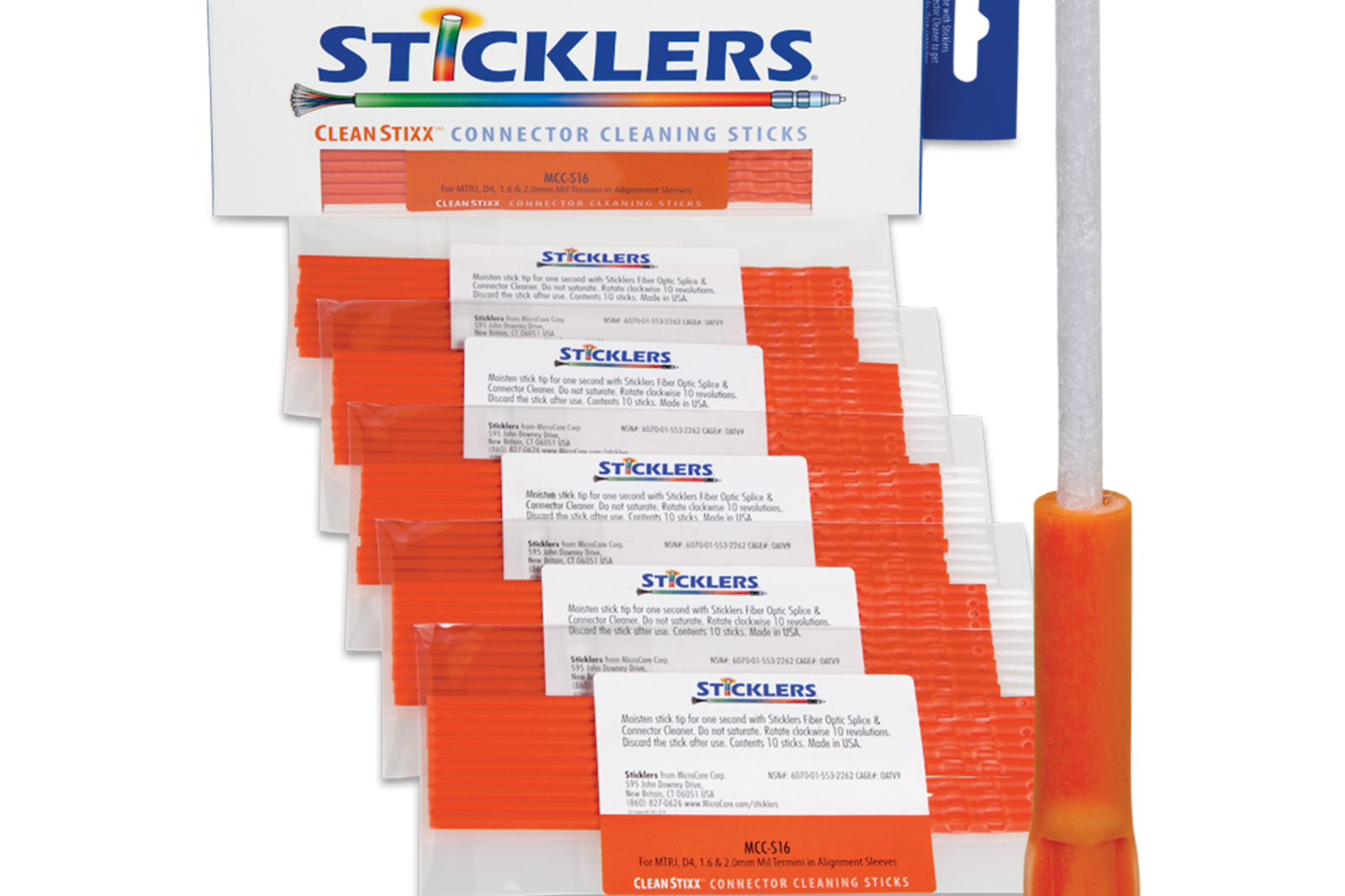 1.6mm clean stixx fiber optic connector cleaning sticklers mcc s16 orange 