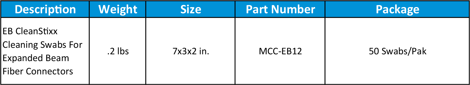 EB Clean Stixx Cleaning Swabs for Expanded Beam Fiber Connector MCC-EB12