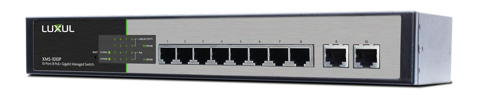 10 port 8 poe+ gigabit managed switch xms 1010p