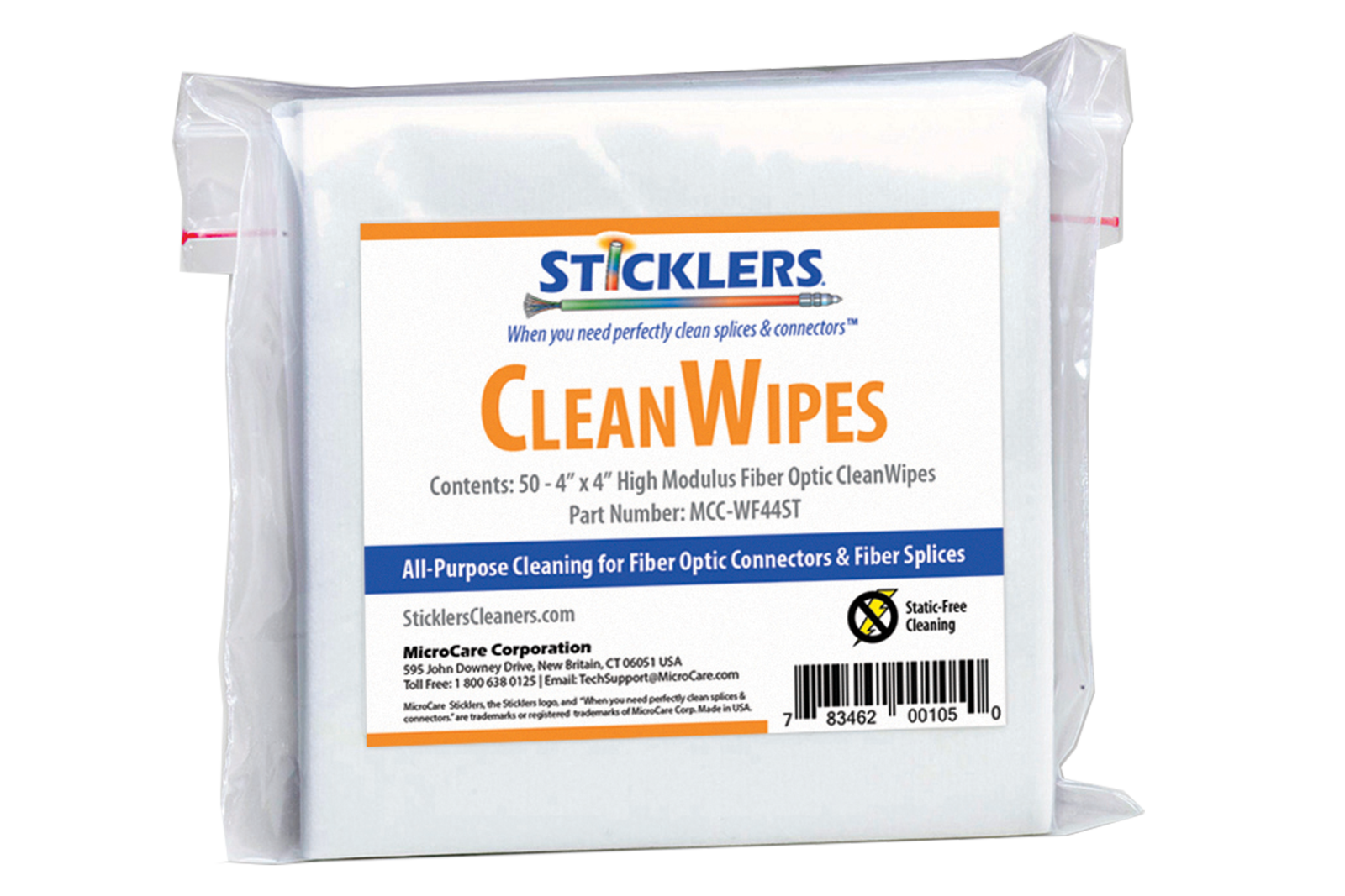 sticklers clean wipes fiber optic wipes mcc-wf44st